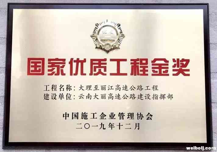大丽高速喜获“国家优质工程金奖”！