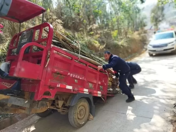 违法超载  小三轮车身后仰前轮悬空摇摇欲坠