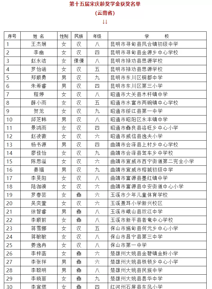 恭喜！丽江这两名同学获宋庆龄奖学金