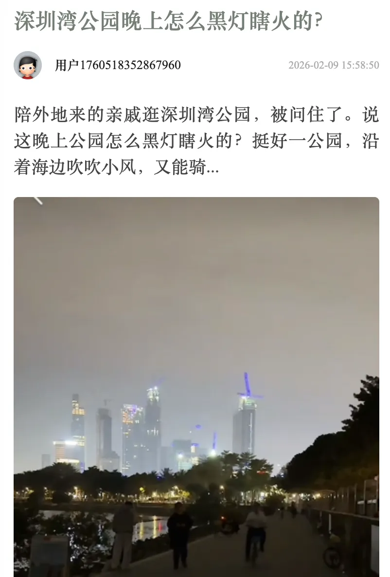 深圳湾公园夜间“不加灯”获赞！背后原因太暖心